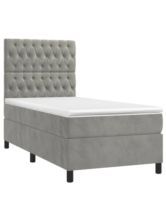 Box spring postel s matrací a LED světle šedá 90x190 cm samet