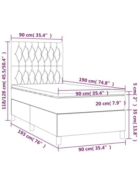 Box spring postel s matrací a LED černá 90x190 cm samet