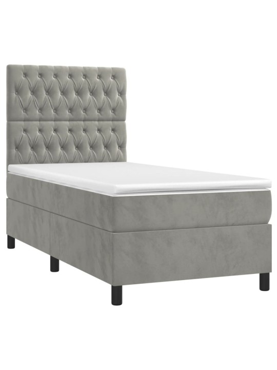Box spring postel s matrací a LED světle šedá 90x200 cm samet