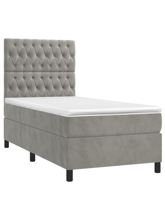 Box spring postel s matrací a LED světle šedá 100x200 cm samet