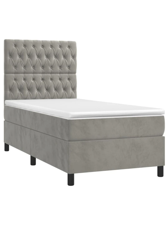 Box spring postel s matrací a LED světle šedá 100x200 cm samet