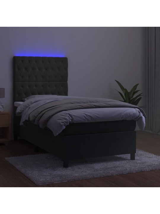 Box spring postel s matrací a LED tmavě šedá 100x200 cm samet