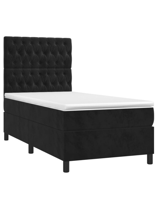 Box spring postel s matrací a LED černá 100x200 cm samet