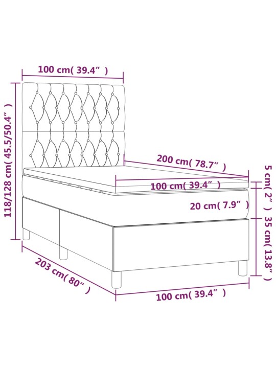 Box spring postel s matrací a LED černá 100x200 cm samet