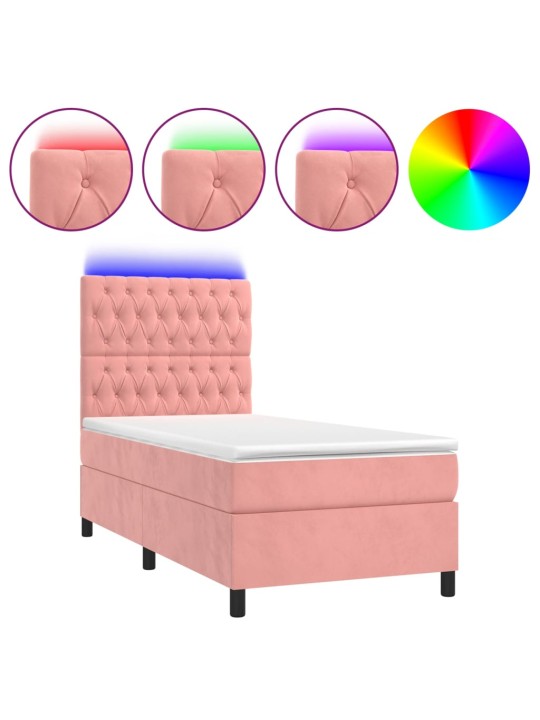 Box spring postel s matrací a LED růžová 100x200 cm samet