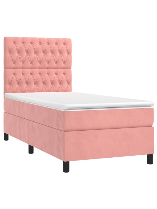 Box spring postel s matrací a LED růžová 100x200 cm samet