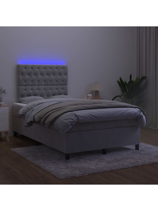 Box spring postel s matrací a LED světle šedá 120x200 cm samet