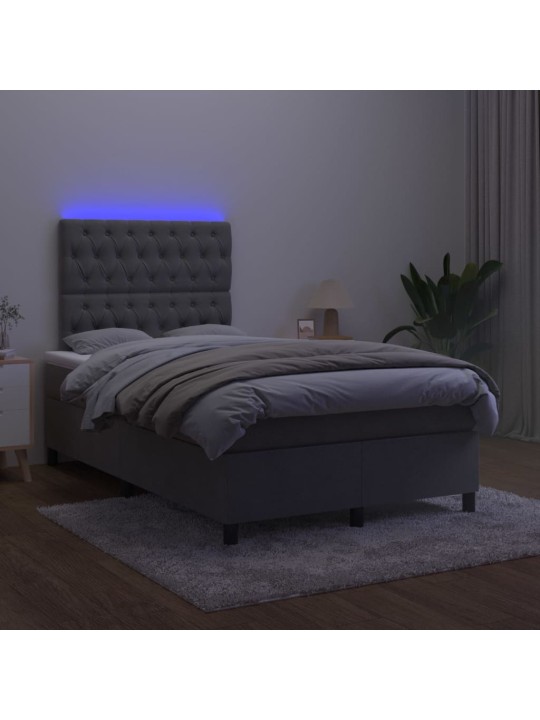 Box spring postel s matrací a LED tmavě šedá 120x200 cm samet