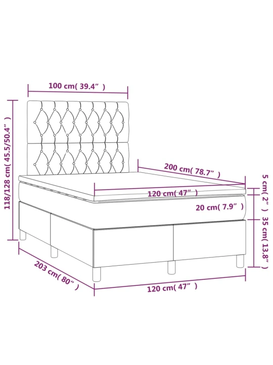 Box spring postel s matrací a LED tmavě šedá 120x200 cm samet