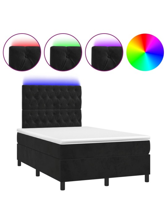 Box spring postel s matrací a LED černá 120x200 cm samet