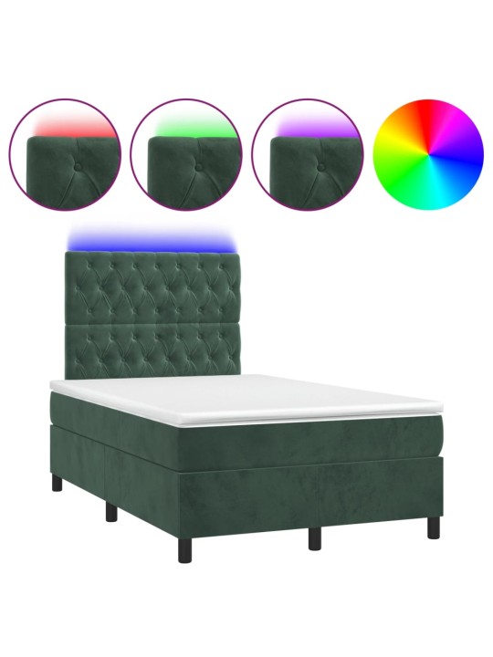 Box spring postel s matrací a LED tmavě zelená 120x200 cm samet