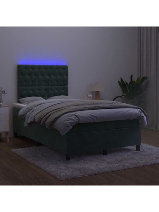 Box spring postel s matrací a LED tmavě zelená 120x200 cm samet