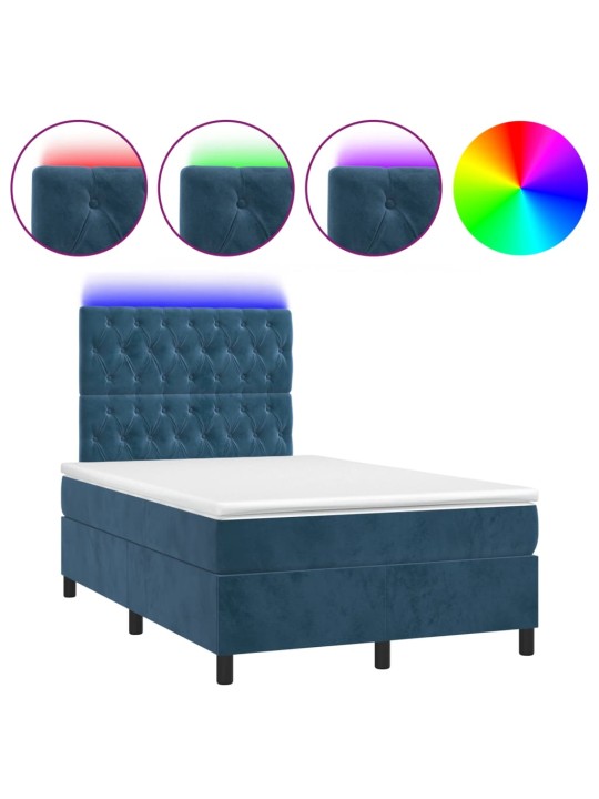 Box spring postel s matrací a led tmavě modrá 120x200 cm samet