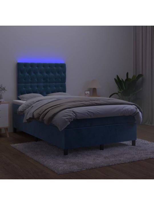Box spring postel s matrací a led tmavě modrá 120x200 cm samet
