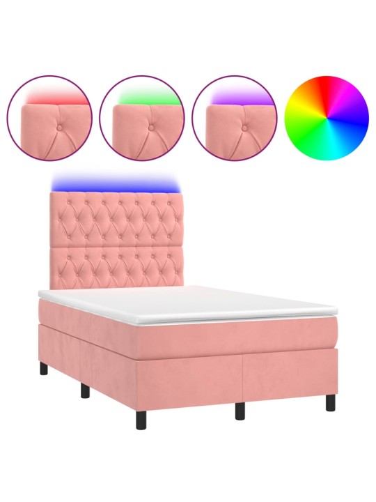 Box spring postel s matrací a LED růžová 120x200 cm samet