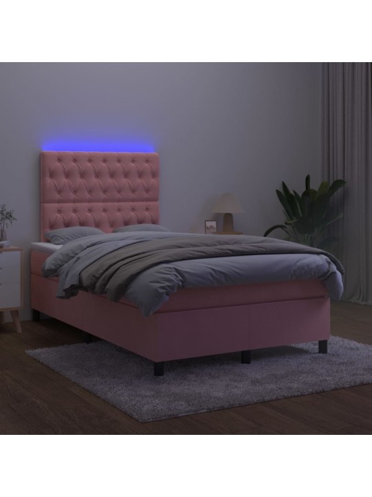 Box spring postel s matrací a LED růžová 120x200 cm samet
