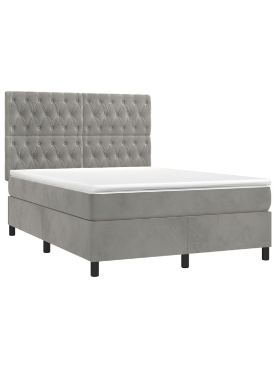 Box spring postel s matrací a led světle šedá 140x190 cm samet