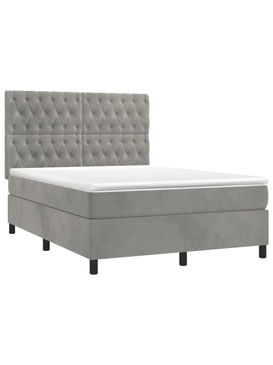 Box spring postel s matrací a led světle šedá 140x190 cm samet