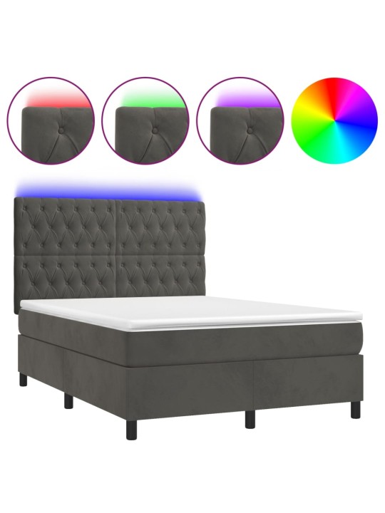 Box spring postel s matrací a led tmavě šedá 140x190 cm samet