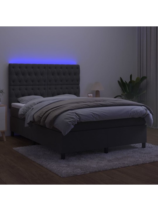 Box spring postel s matrací a led tmavě šedá 140x190 cm samet