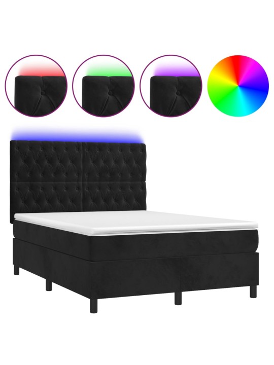Box spring postel s matrací a led černá 140x190 cm samet