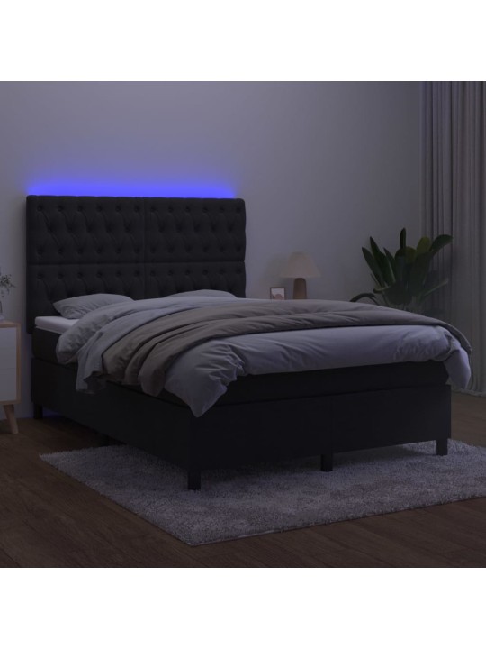 Box spring postel s matrací a led černá 140x190 cm samet
