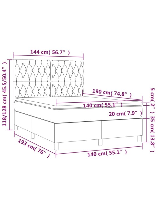 Box spring postel s matrací a led černá 140x190 cm samet