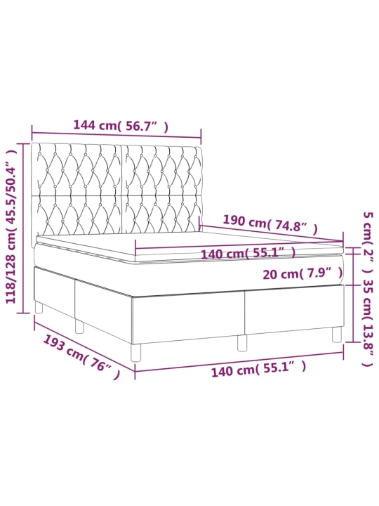Box spring postel s matrací a led tmavě zelená 140x190 cm samet