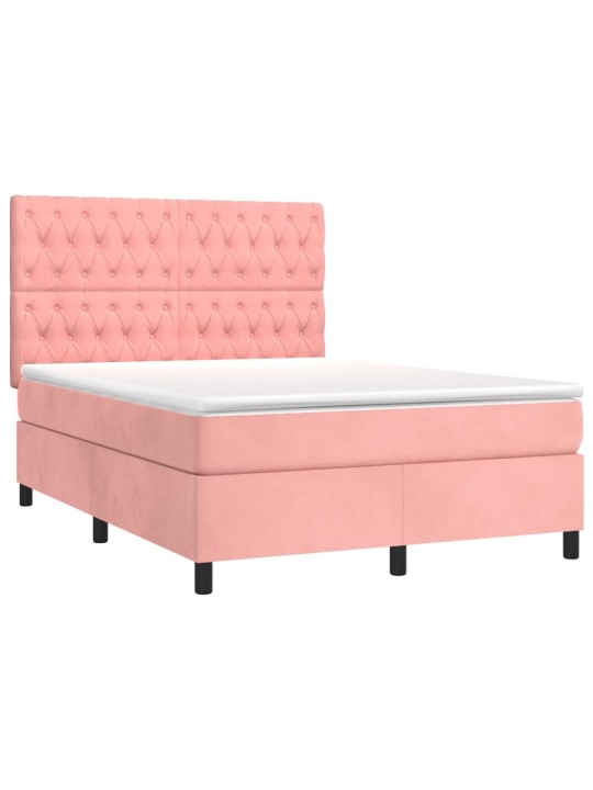 Box spring postel s matrací a led růžová 140x190 cm samet