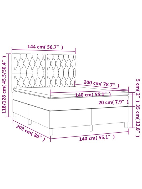 Box spring postel s matrací a led černá 140x200 cm samet