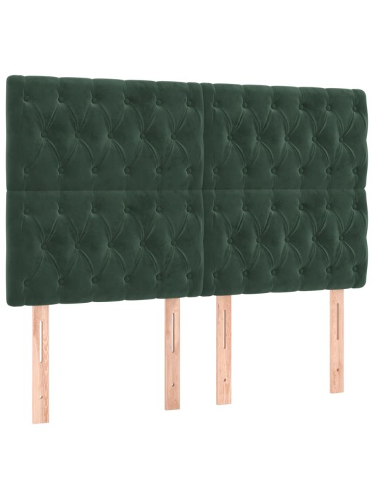 Box spring postel s matrací a led tmavě zelená 140x200 cm samet