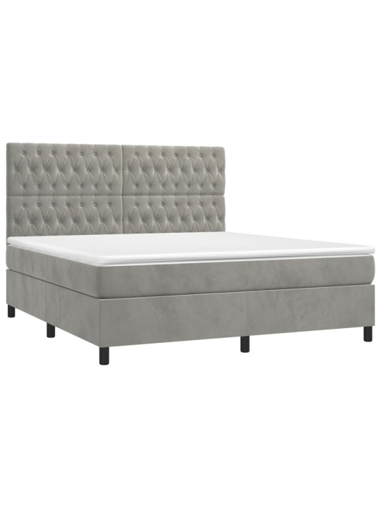 Box spring postel s matrací a LED světle šedá 160x200 cm samet
