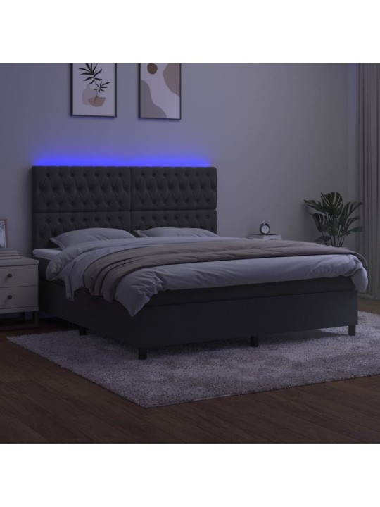 Box spring postel s matrací a LED tmavě šedá 160x200 cm samet