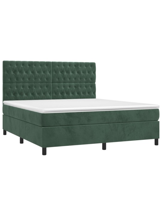 Box spring postel s matrací a led tmavě zelená 160x200 cm samet