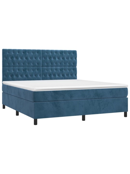Box spring postel s matrací a led tmavě modrá 160x200 cm samet