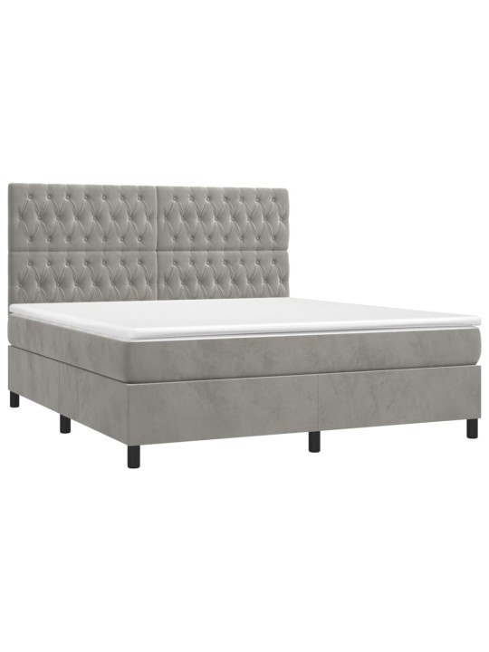 Box spring postel s matrací a led světle šedá 180x200 cm samet