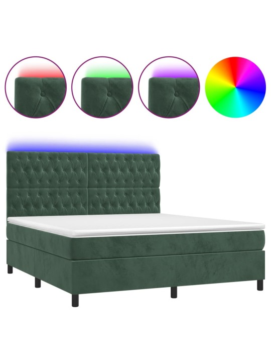 Box spring postel s matrací a led tmavě zelená 180x200 cm samet