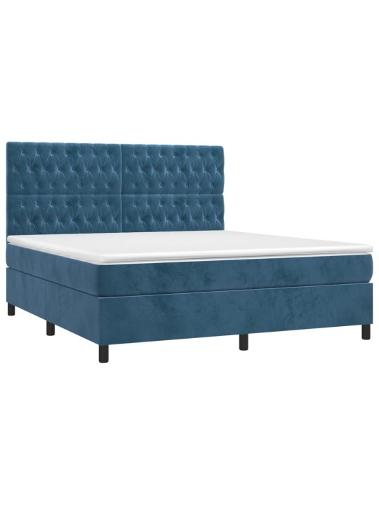 Box spring postel s matrací a led tmavě modrá 180x200 cm samet