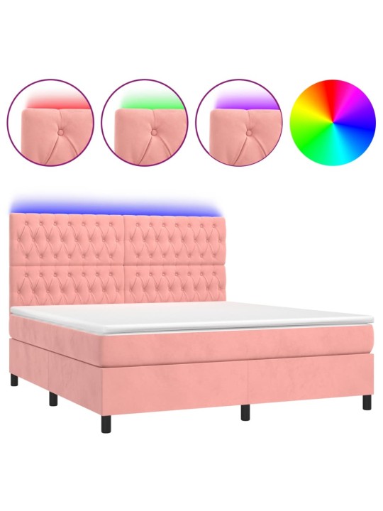 Box spring postel s matrací a led růžová 180x200 cm samet