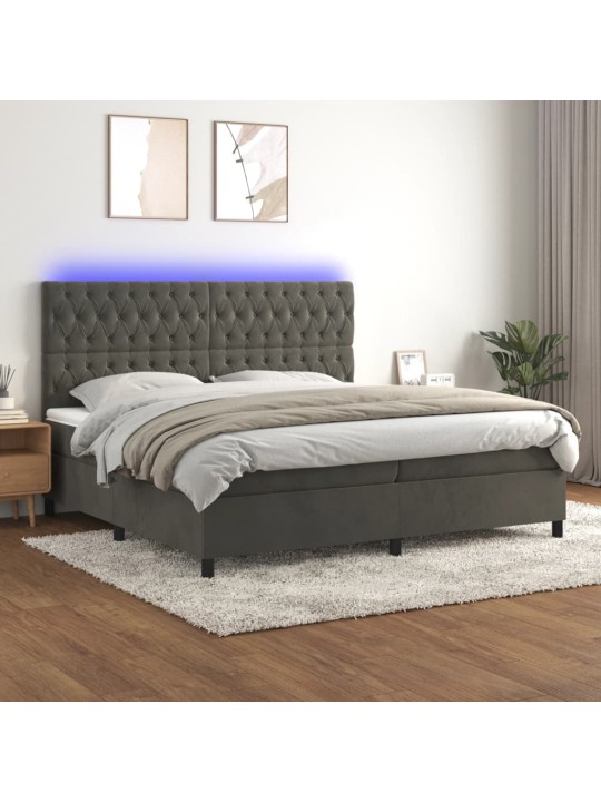 Box spring postel s matrací a LED tmavě šedá 200x200 cm samet