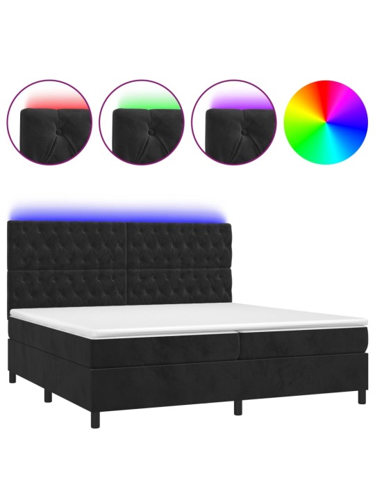 Box spring postel s matrací a LED černá 200x200 cm samet