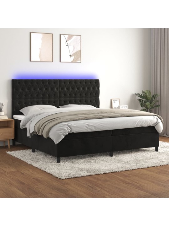Box spring postel s matrací a LED černá 200x200 cm samet