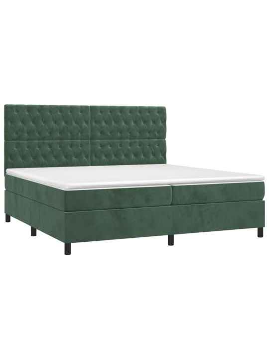 Box spring postel s matrací a led tmavě zelená 200x200 cm samet