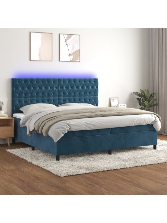 Box spring postel s matrací a led tmavě modrá 200x200 cm samet