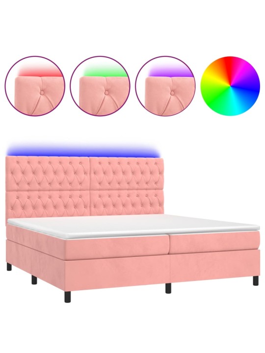 Box spring postel s matrací a LED růžová 200x200 cm samet