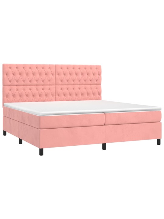 Box spring postel s matrací a LED růžová 200x200 cm samet