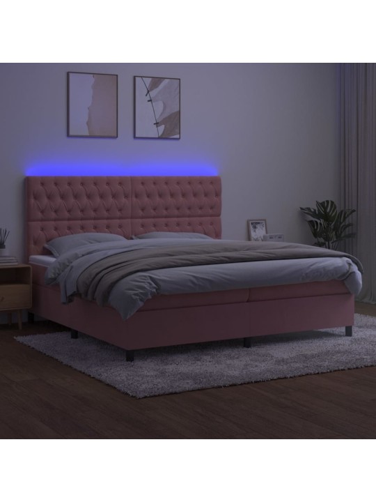 Box spring postel s matrací a LED růžová 200x200 cm samet