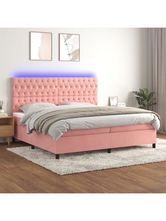 Box spring postel s matrací a LED růžová 200x200 cm samet
