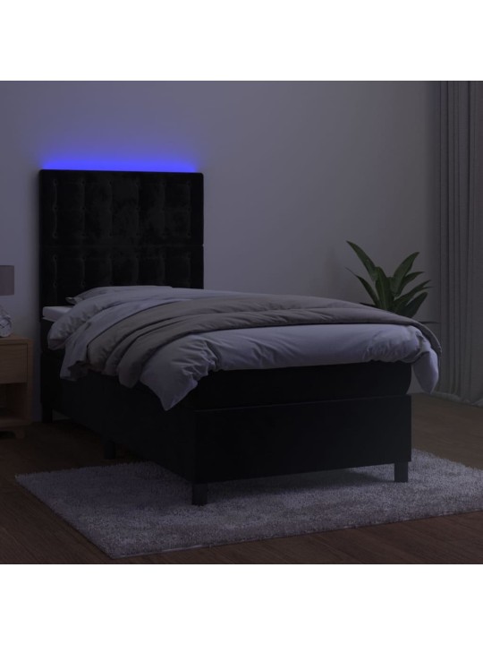 Box spring postel s matrací a LED černá 80 x 200 cm samet