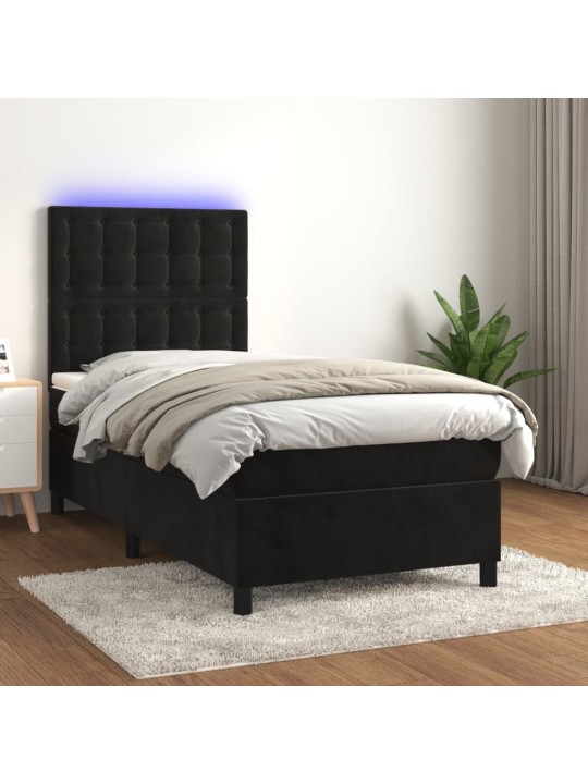 Box spring postel s matrací a LED černá 80 x 200 cm samet